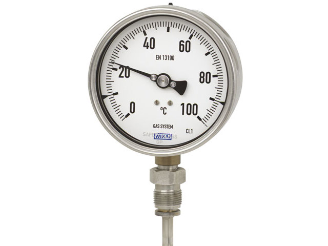 3817547 Gas Actuated Thermometer With Capillary 3817547 Wika 3817547 Gas Actuated Thermometer With Capillary Union Nut Model F73 100mm Dial 0/100° C Union Panel Mounting Stainless Steel Case