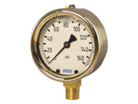 Wika 50640691 Industrial Liquid-filled Pressure Gauge Model 213.40 4 Inch Dial 3000 PSI 1/2 NPT Lower Mount Forged Brass Case