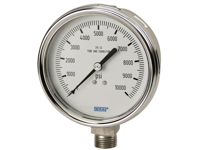 Wika 50750666 Industrial Liquid-filled Pressure Gauge Model 233.54 4 Inch Dial 3000 PSI 9/16-18UNF F F250C Lower Mount Rear Flange Stainless Steel Case