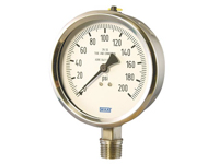 Wika 52243109 Industrial Liquid-filled Pressure Gauge Model 133.53 4 Inch Dial 3000 PSI 1/2 NPT Lower Mount Rear Flange Stainless Steel Case