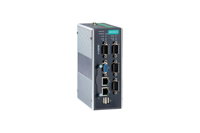Moxa IA261-I-CE Arm-based DIN-rail industrial computer with up to 4 isolated serial ports, 2 LAN ports, 2 CAN ports, 8 DI/DO, and VGA