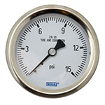 Wika 50649493 Industrial Liquid-filled Pressure Gauge Model 133.11 1-1/2 Dial 160 PSI 1/8 NPT Center Back Mount Stainless Steel Case