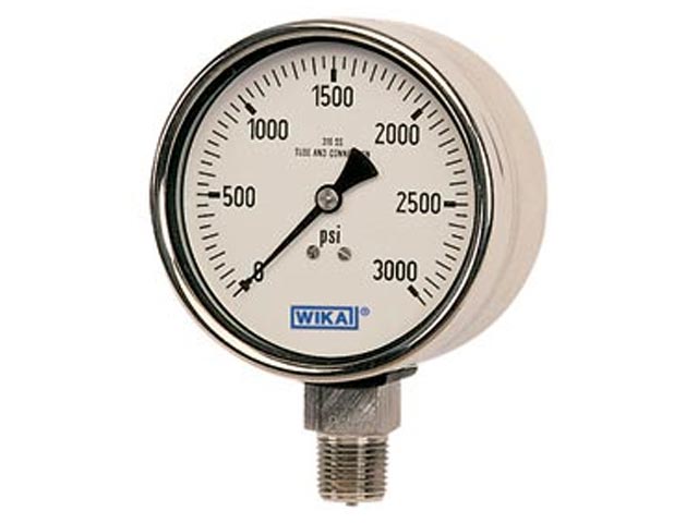 Wika 39060527 Industrial XSEL® Process Liquid-filled Pressure Gauge Model 233.34 6 Inch Dial 10 BAR 1/2 NPT Lower Mount Black Thermoplastic Case