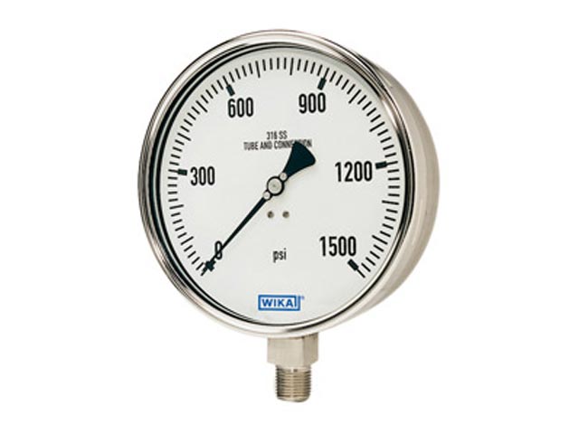 Wika 4214447 Industrial Dry Pressure Gauge Model 232.50 6 Inch Dial 15000 PSI 1/2 NPT Lower Back Mount Stainless Steel Case