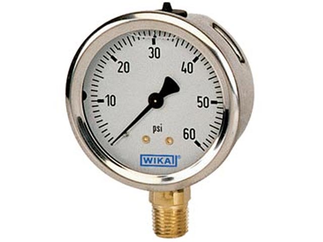 Wika 4271176 Industrial Liquid-filled Pressure Gauge Model 233.54 2-1/2 Dial 250 BAR 1/4 NPT Lower Mount Stainless Steel Case