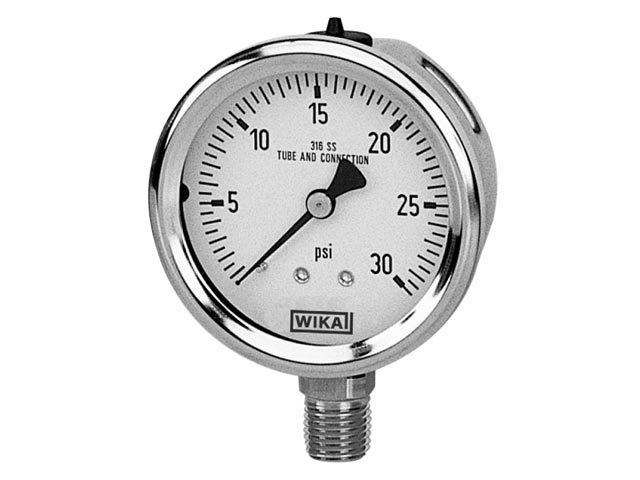 Wika 4388204 Industrial Liquid-filled Pressure Gauge Model 233.53 2-1/2 Dial 6000 PSI 1/4 NPT Lower Mount Stainless Steel Case