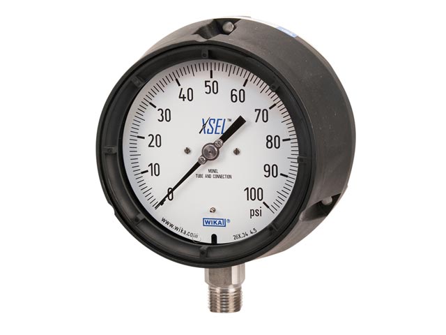 50110187 Wika 50110187 Industrial XSEL® Process Dry Pressure Gauge Model 232.34 4-1/2 Dial 100 PSI/KGCM2 1/2 NPT Lower Back Mount Black Thermoplastic Case