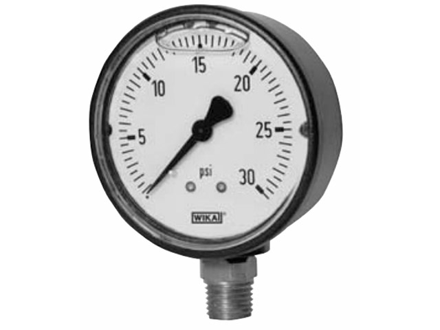 50149792 General Purpose Commercial Gauge 50149792 Wika 50149792 Commercial General Purpose Liquid-filled Pressure Gauge Model 113.13 2-1/2 Dial 300 PSI 1/4 NPT Center Back Mount Front Flange Black Plastic Case