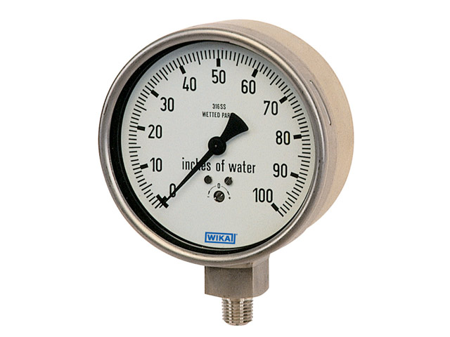 Wika 52739788 Low Pressure Process Gauge Model 632.50 4 Inch Dial 5 PSI 1/4 NPT Center Back Mount Rear Flange Stainless Steel Case