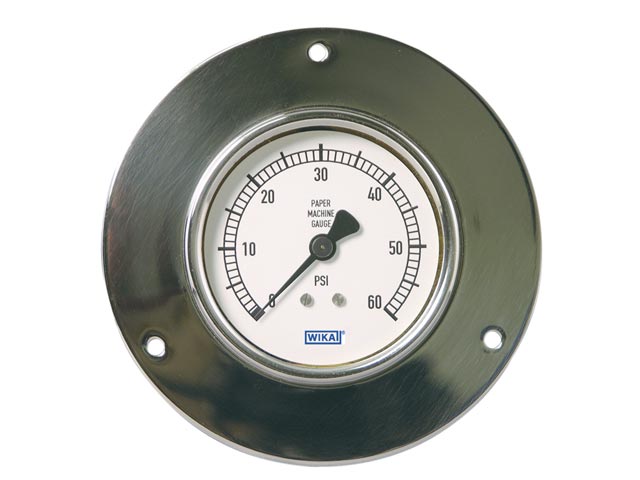Wika 8998820 Industrial Paper Machine Process Gauge Model 212.40PM 3-1/2 Dial 100 PSI 1/4 NPT Lower Back Mount Front Flange Forged Brass Case