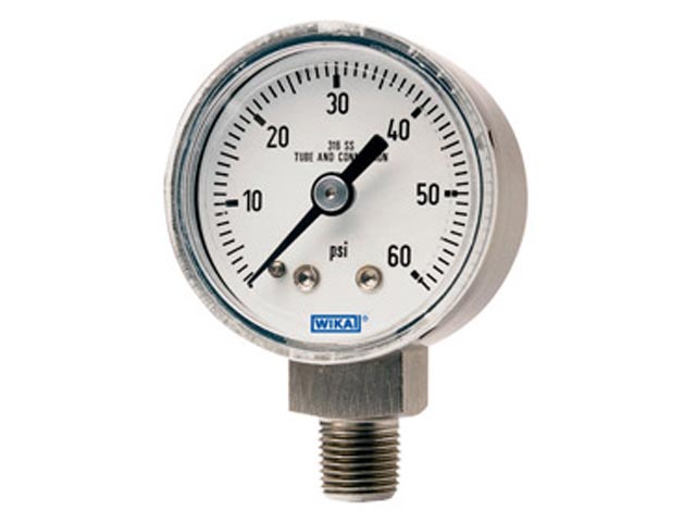 Wika 9117954 Industrial Dry Pressure Gauge Model 131.11 2 Inch Dial 160 PSI 1/8 NPT Center Back Mount Stainless Steel Case
