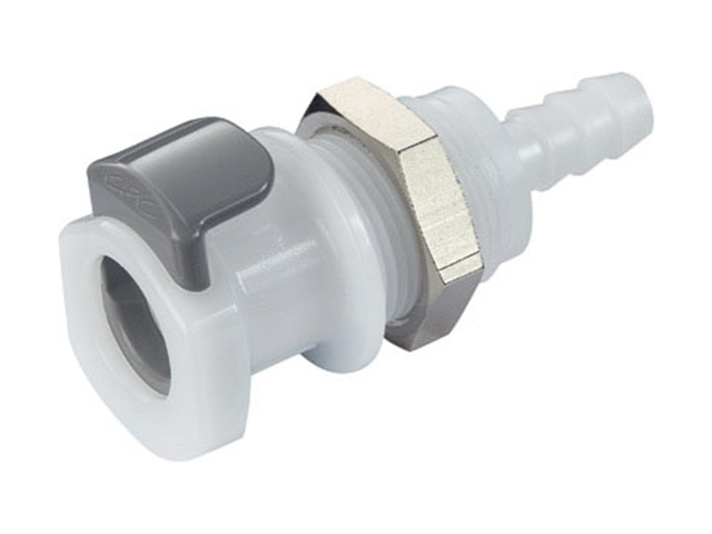 CPC Colder Products 9208200 APCD16004 NSF 1/4 Hose Barb Valved Panel Mount Coupling Body