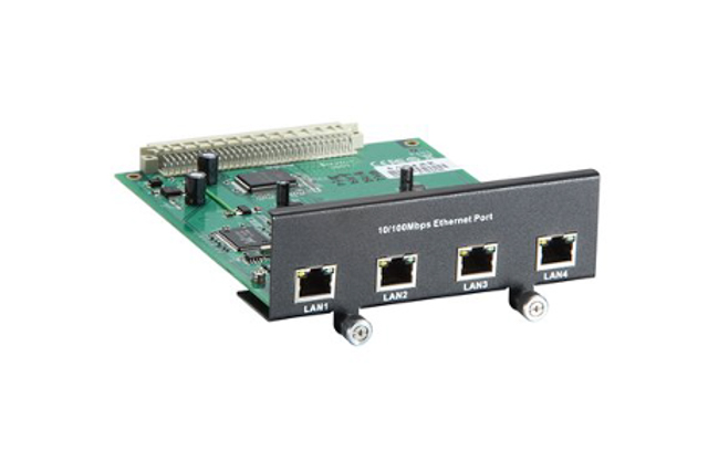 DA-LN04-RJ Moxa DA-LN04-RJ Expansion modules with 4-port 10/100 Mbps LAN, 8-port unmanaged switch ports, and 4-port 100 Mbps fiber LAN.