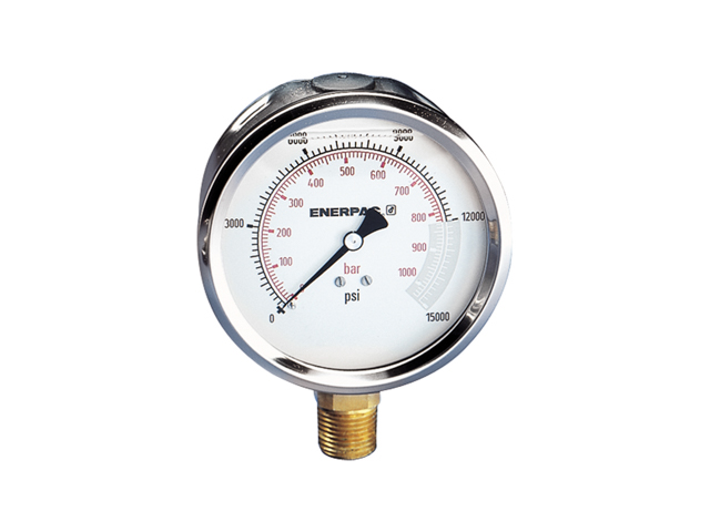 G4039L Enerpac G4039L Liquid-filled Hydraulic Pressure Gauge 4 Inch Dial 0-10000 PSI/BAR 1/2 NPTF Lower Mount Stainless Steel