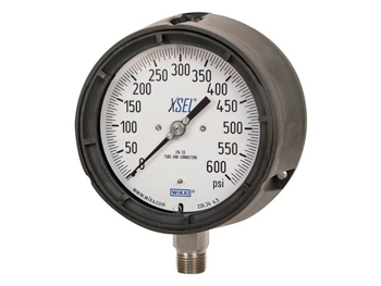 Wika 4260163 Industrial XSEL® Process Dry Pressure Gauge Model 232.34 4-1/2 Dial -30INHG/300PSI 1/4 NPT Lower Mount Black Thermoplastic Case