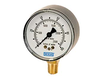 Wika 50723197 Low Pressure Gauge Model 611.10 4 Inch Dial 30 INH₂O 1/4 NPT Lower Mount Black Steel Case